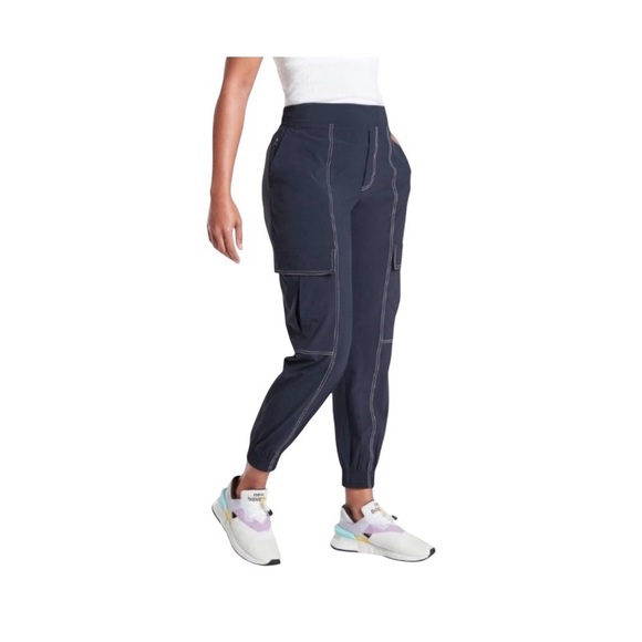 Athleta Chelsea Utility Jogger Navy White Stitching Tapered Pants Size 2 Petite - Picture 1 of 13